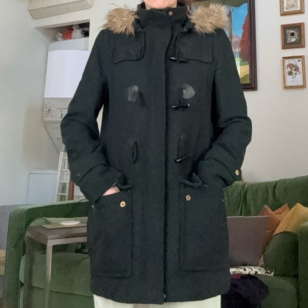 Sam Edelman Dark Green Coat with Removable Fur Trim Hood